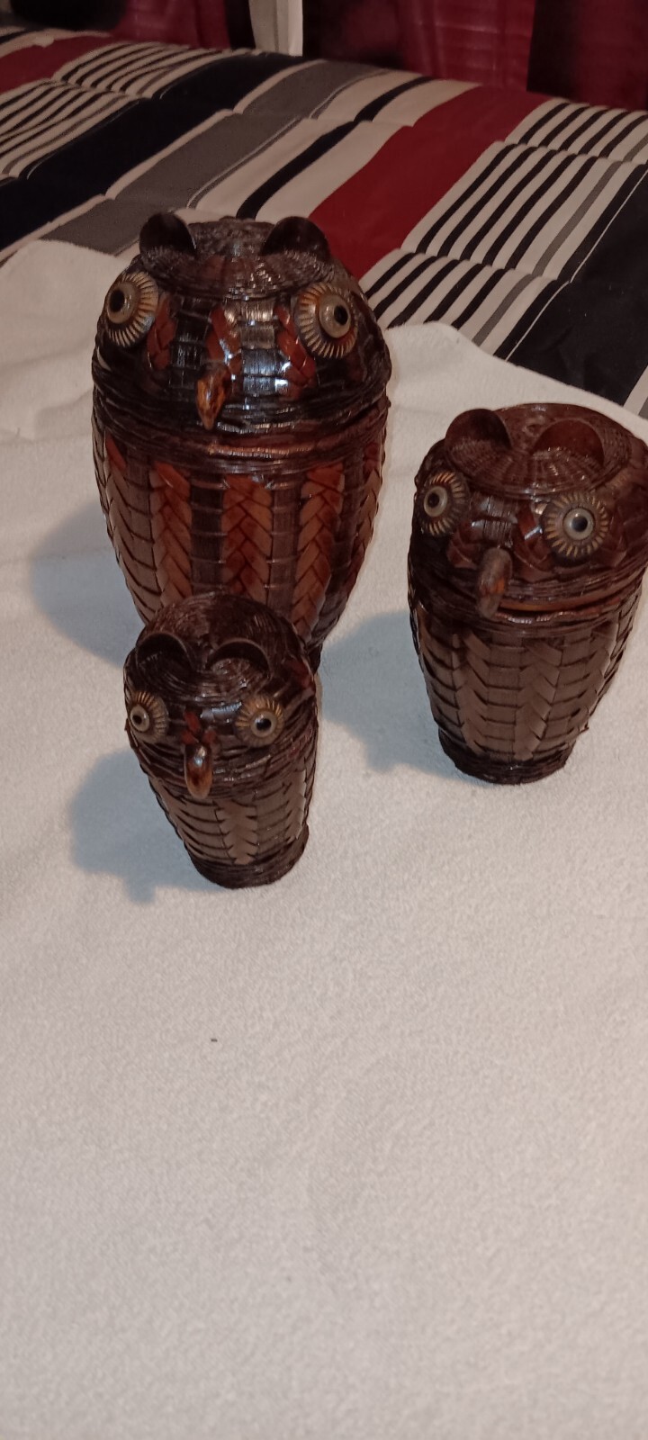 Vintage Owl Nesting Wicker Ratan Baskets LARGE Decor Set
