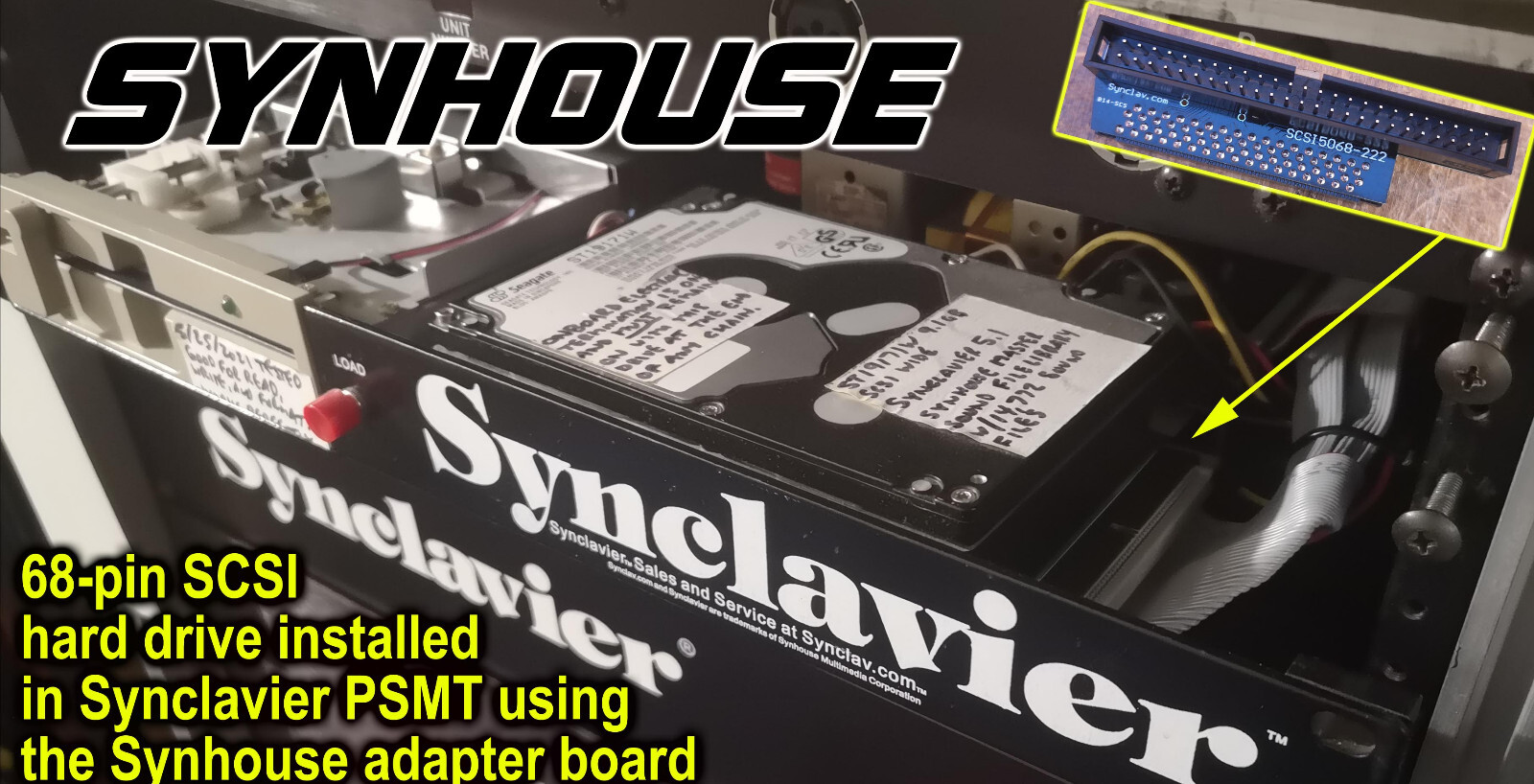 Synclavier 68-pin Mini-Centronics MD68M to 50-pin Male SCSI Winchester Adapter