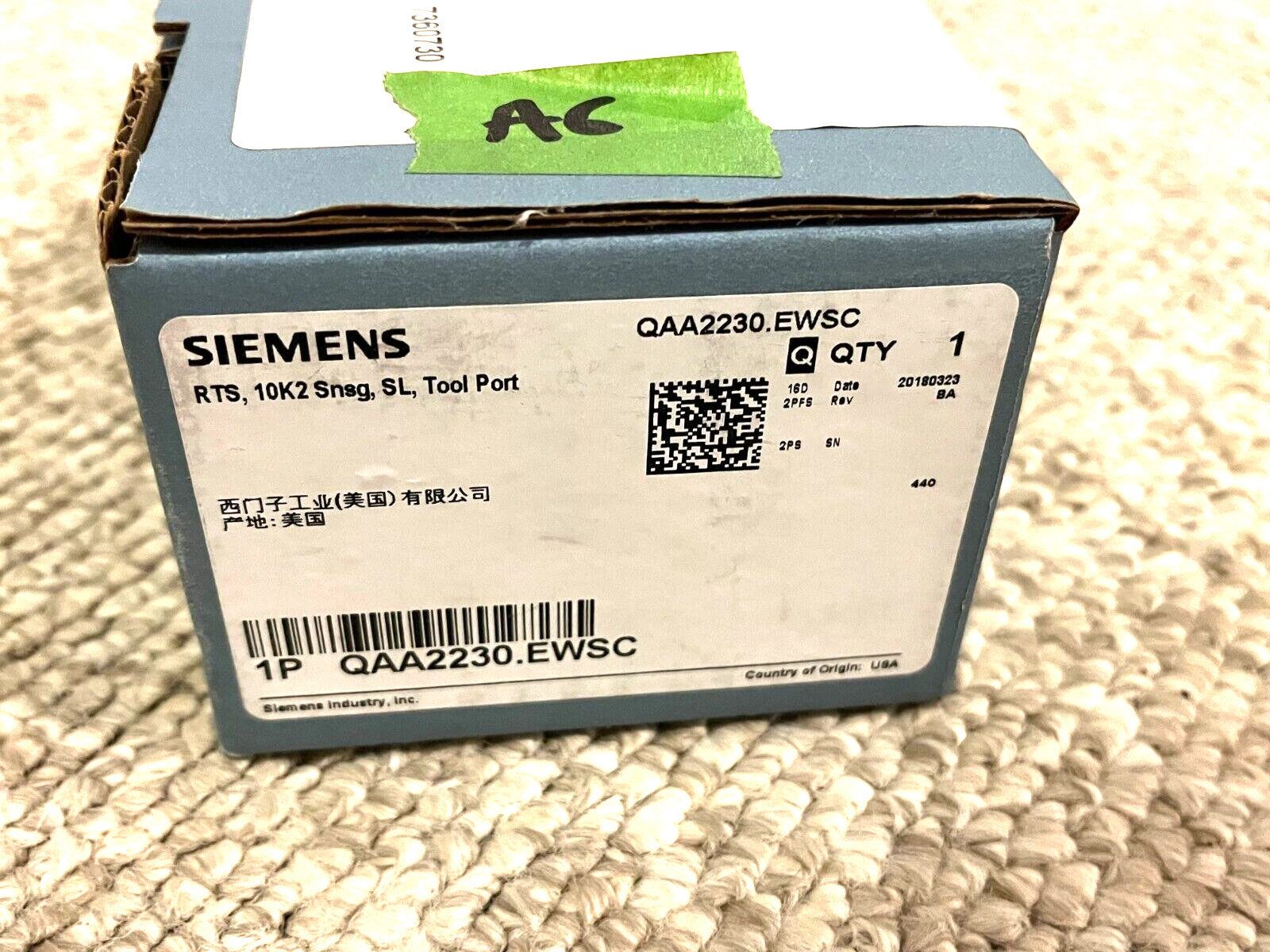Siemens QAA2230.EWSC Air Temperature Sensor New in Box (HM)
