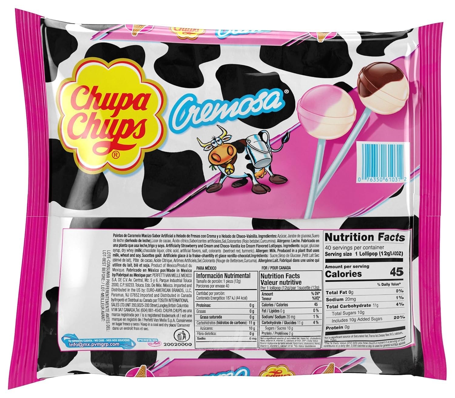 Chupa Chups Cremosa Holiday Candy Lollipop Variety Assortment, 2 Ice Cream Fl...