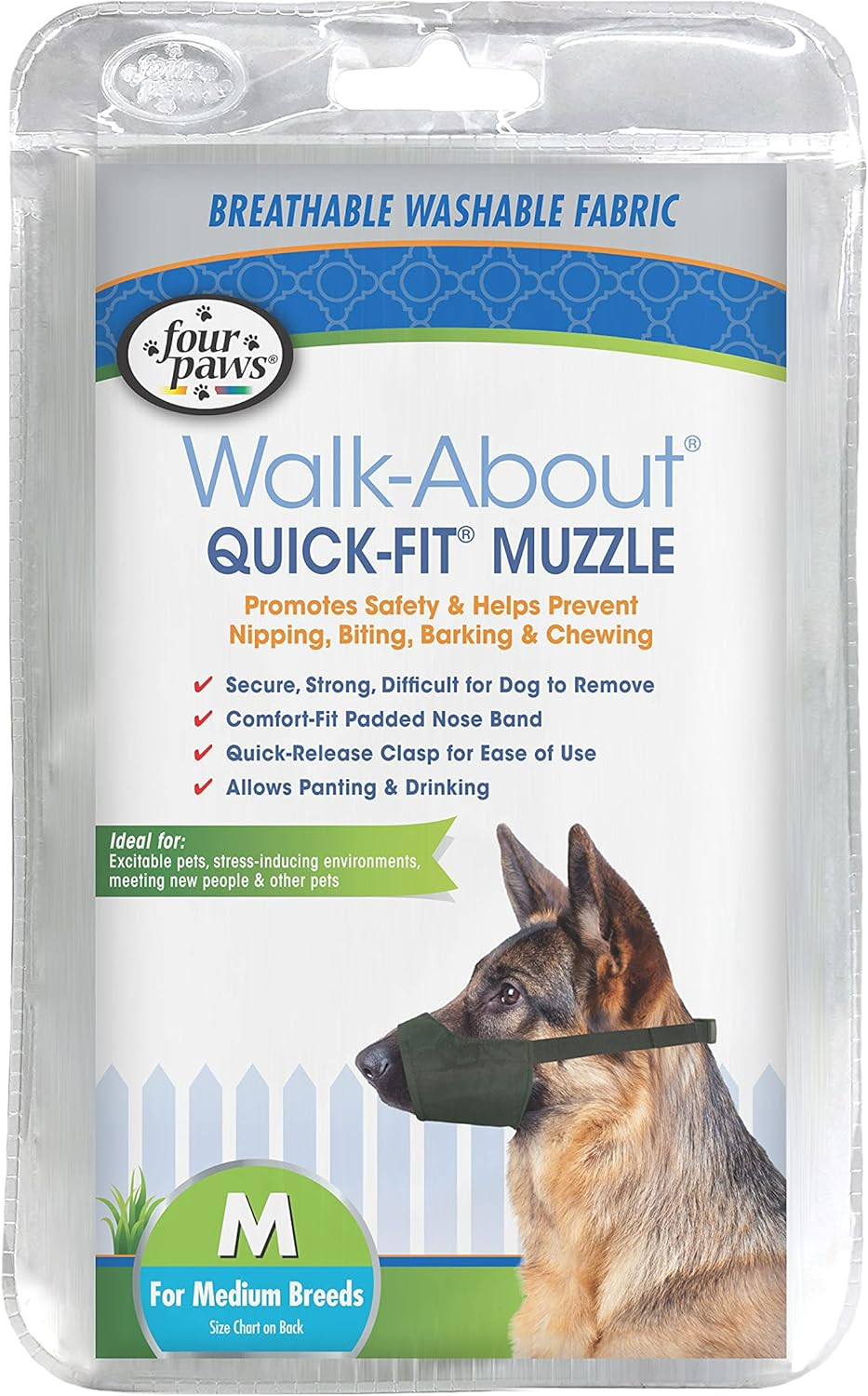 Walk-About Quick-Fit Adjustable Dog Muzzle for Medium Dogs, Washable & Breathabl