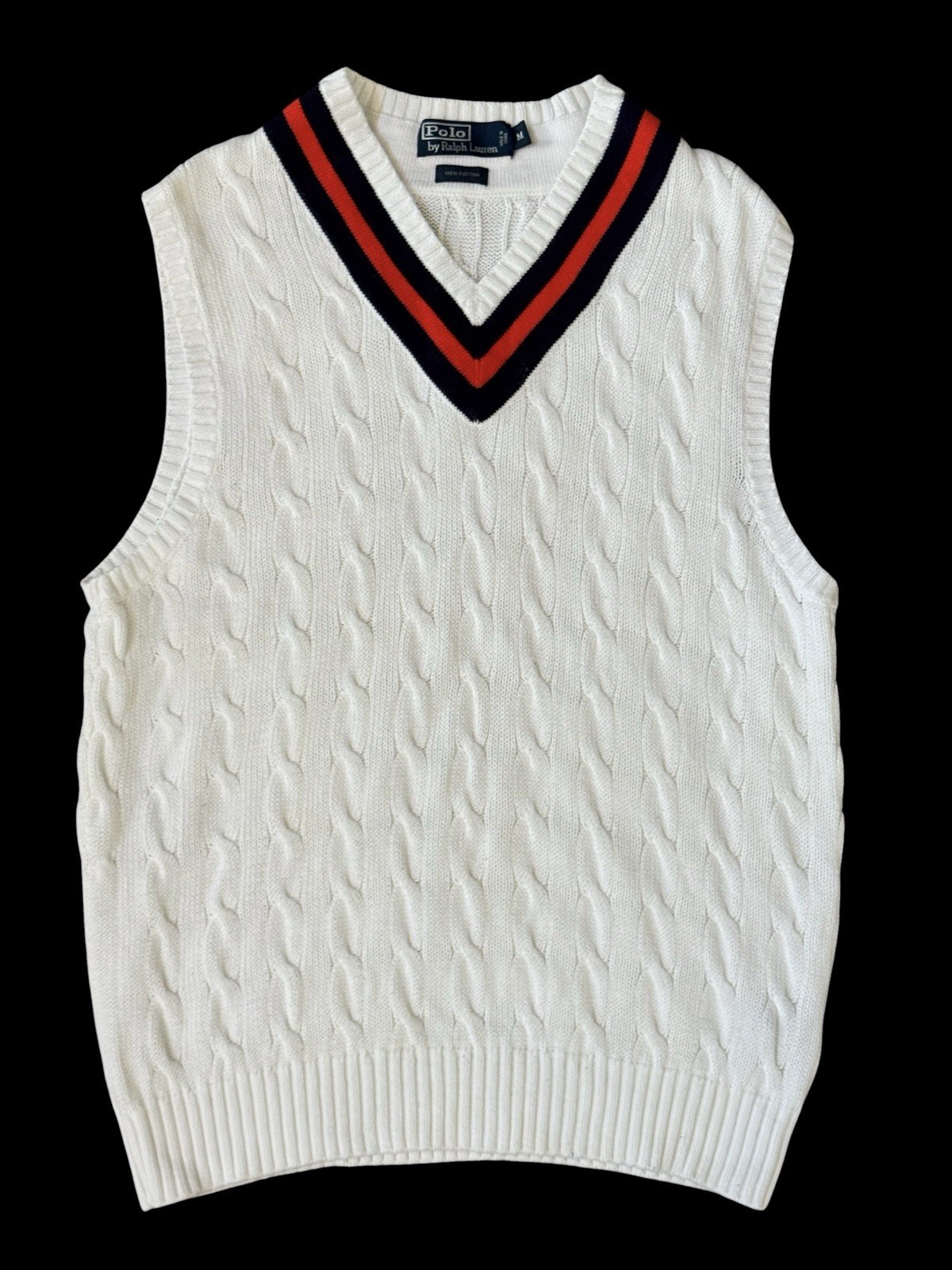 Vintage Ralph Lauren POLO Cotton Cable Knit Cricket Preppy Sweater Vest Sz M