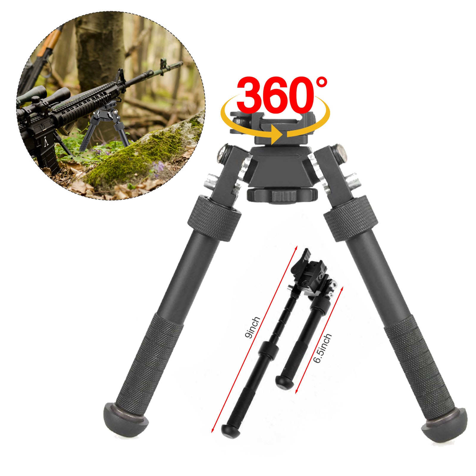 6''-9" Adjustable Hunting Rifle Bipod Quick Detach Mount for 20mm Picatinny Rail