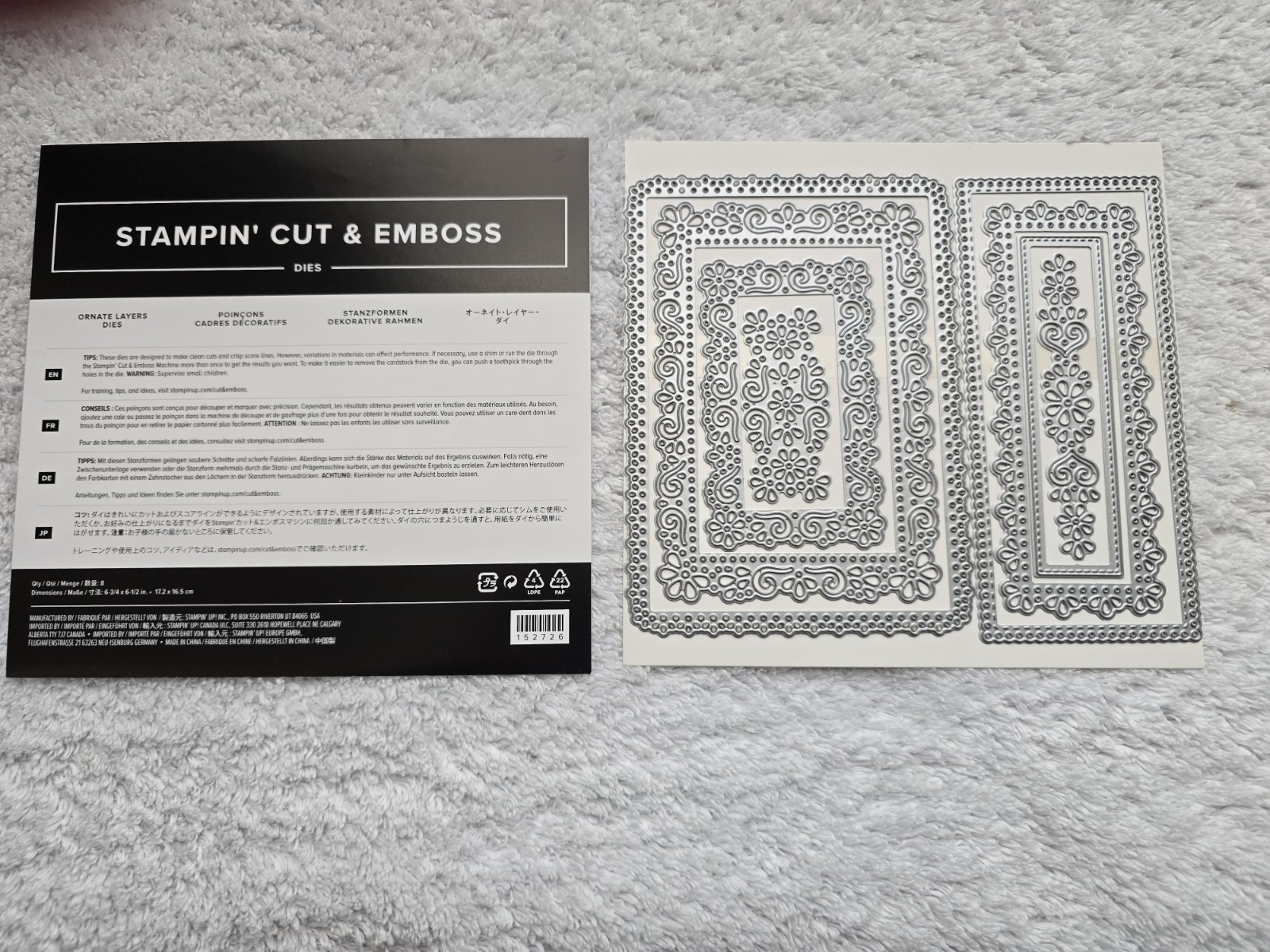 Stampin' Up! "ORNATE LAYERS" Dies  (8)  #152726 - NEW Never Used