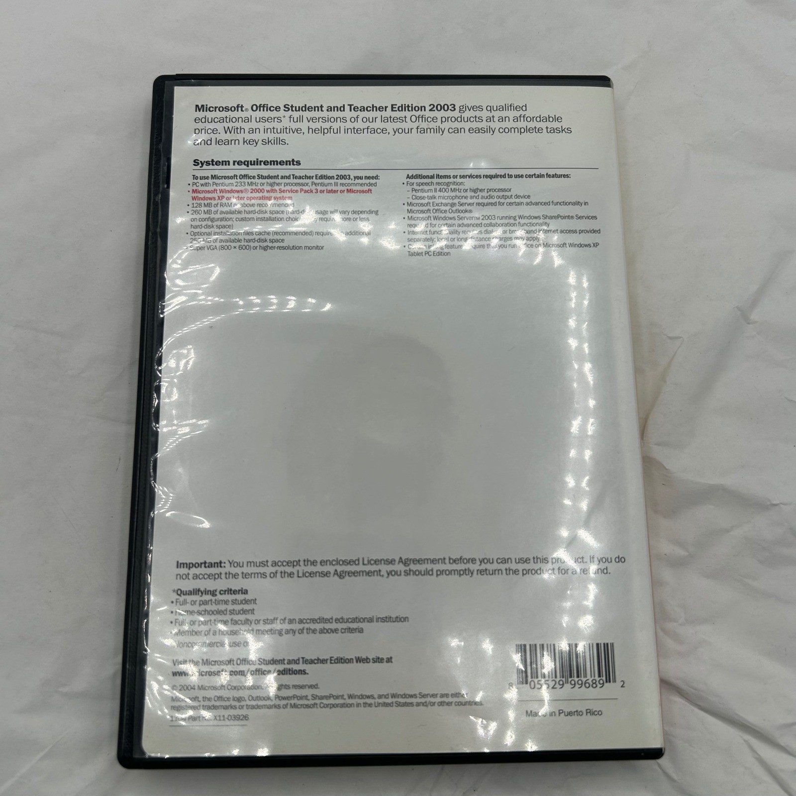 Microsoft Office Student and Teacher Edition 2003 PC Software Word Excel Outlook