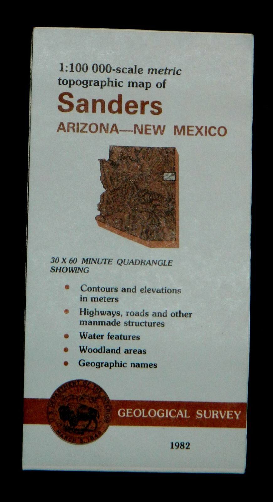 USGS, Sanders, Arizona NM 1:100K metric topographic series (1982, folded map)