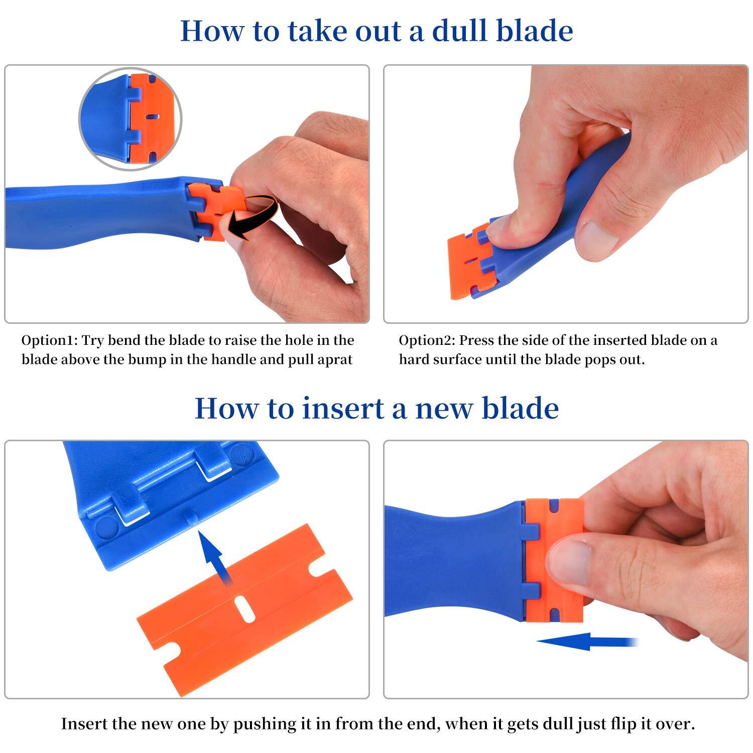 Plastic Razor Blade Scraper, 2 Pack with 120 Pcs Blade for Removing Glue,Sticker