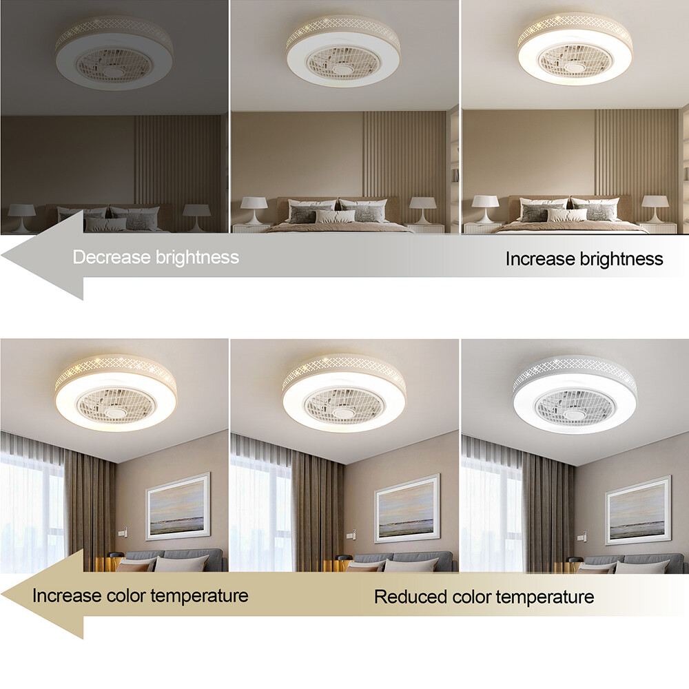 20" Modern Fan Lights Flush Mount LED Ceiling Light kit With Remote Control