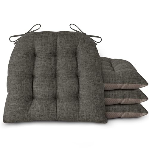 Kitchen Chair Cushions Set of Non-Slip, 18X16.5X3 | 7.6 cm Thick, 4 Dark Grey