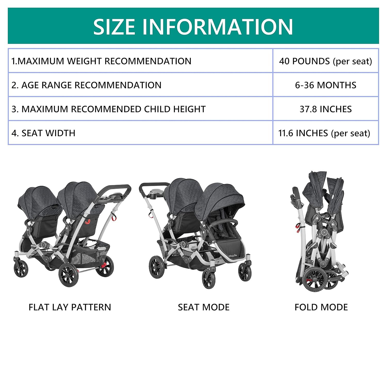 Track Tandem Double Umbrella Stroller in Slate, Lightweight Double Stroller for