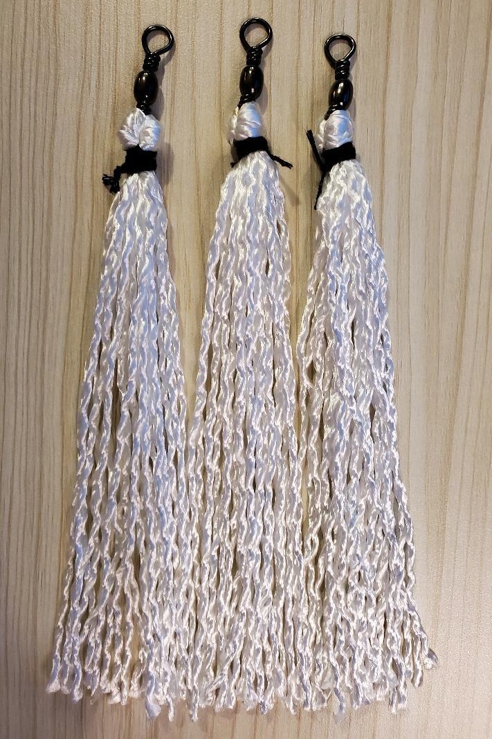 3 New 6" Hookless White Garulator Gar Fishing Rope Lures Eagle Claw 2/0 Swivel