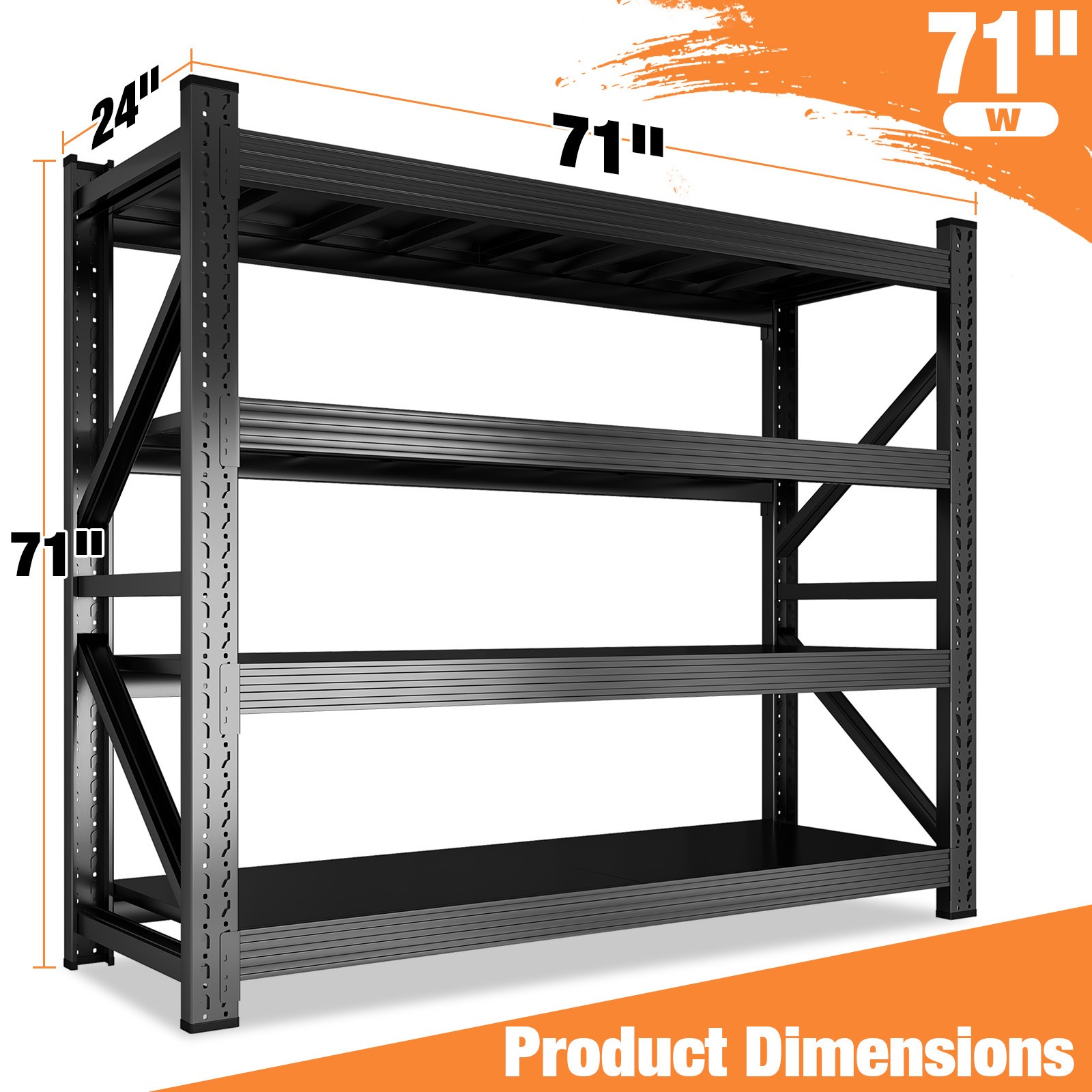 Garage Shelving Heavy Duty 4 Tier Metal Storage Shelves 24" D x 71" W x 71" H