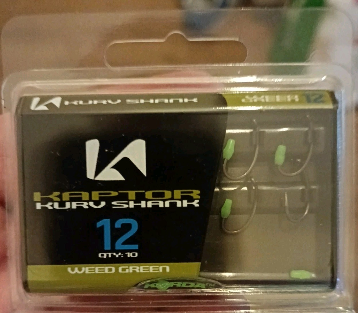 Size 12 Barbed Weed Green Korda Kaptor Kurv Shank Hooks Carp Fishing Tackle