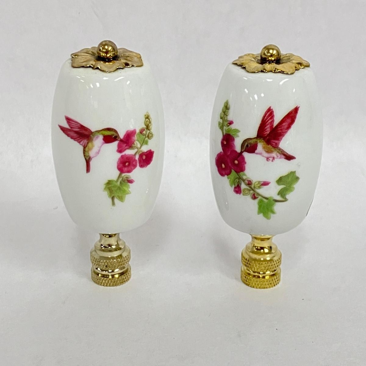Lot of 2 Ceramic Hummingbird Lamp Ornament NIB Lamp Topper 98C613 Giftco Inc New