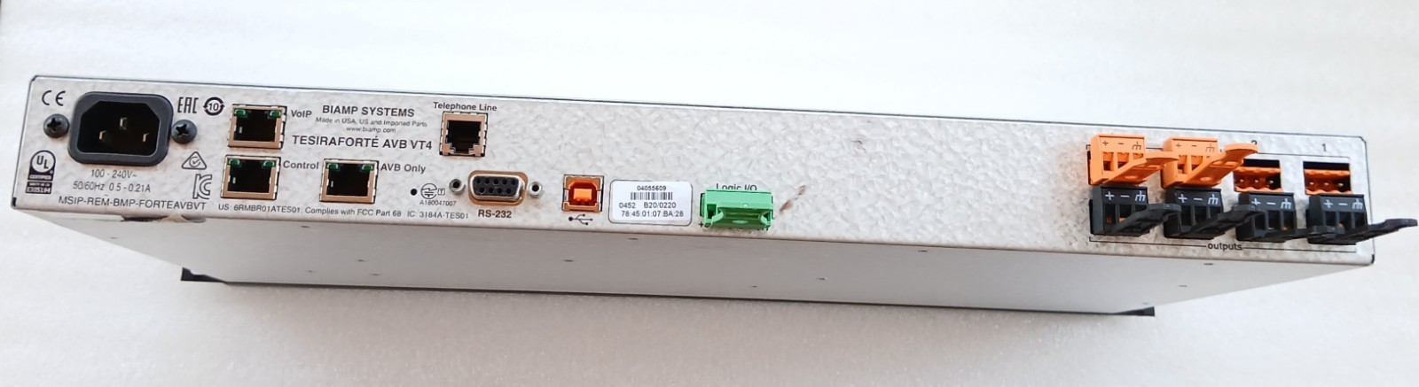 Biamp TesiraFORTÉ AVB VT4 DSP Conferencing Processor w/ Power Cable Tested