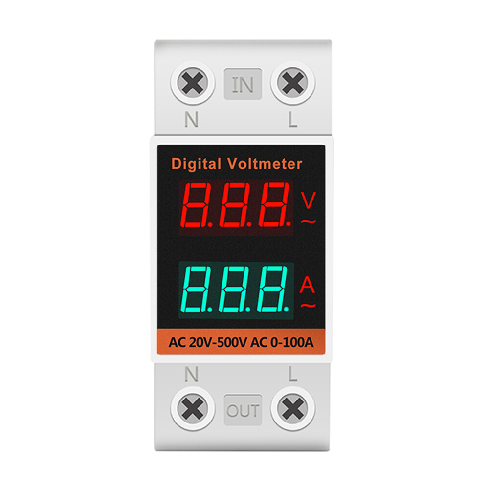 Din Rail LCD Digital Voltmeter Ammeter Electricity Meter AC 60-500V 0.00-99.9A