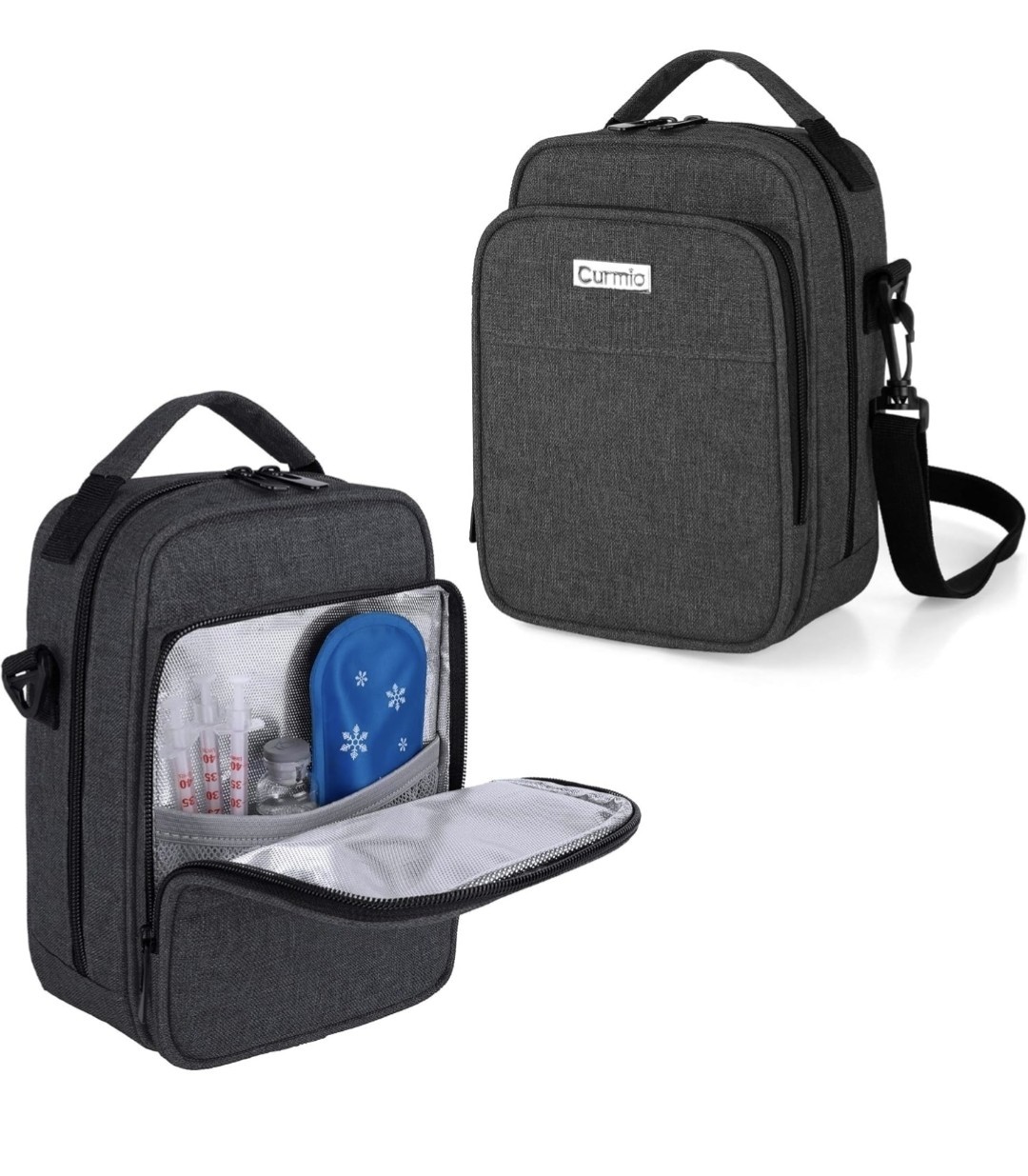 CURMIO Cooler Travel Case, Diabetic/Medication Bag, Shoulder Strap, Black