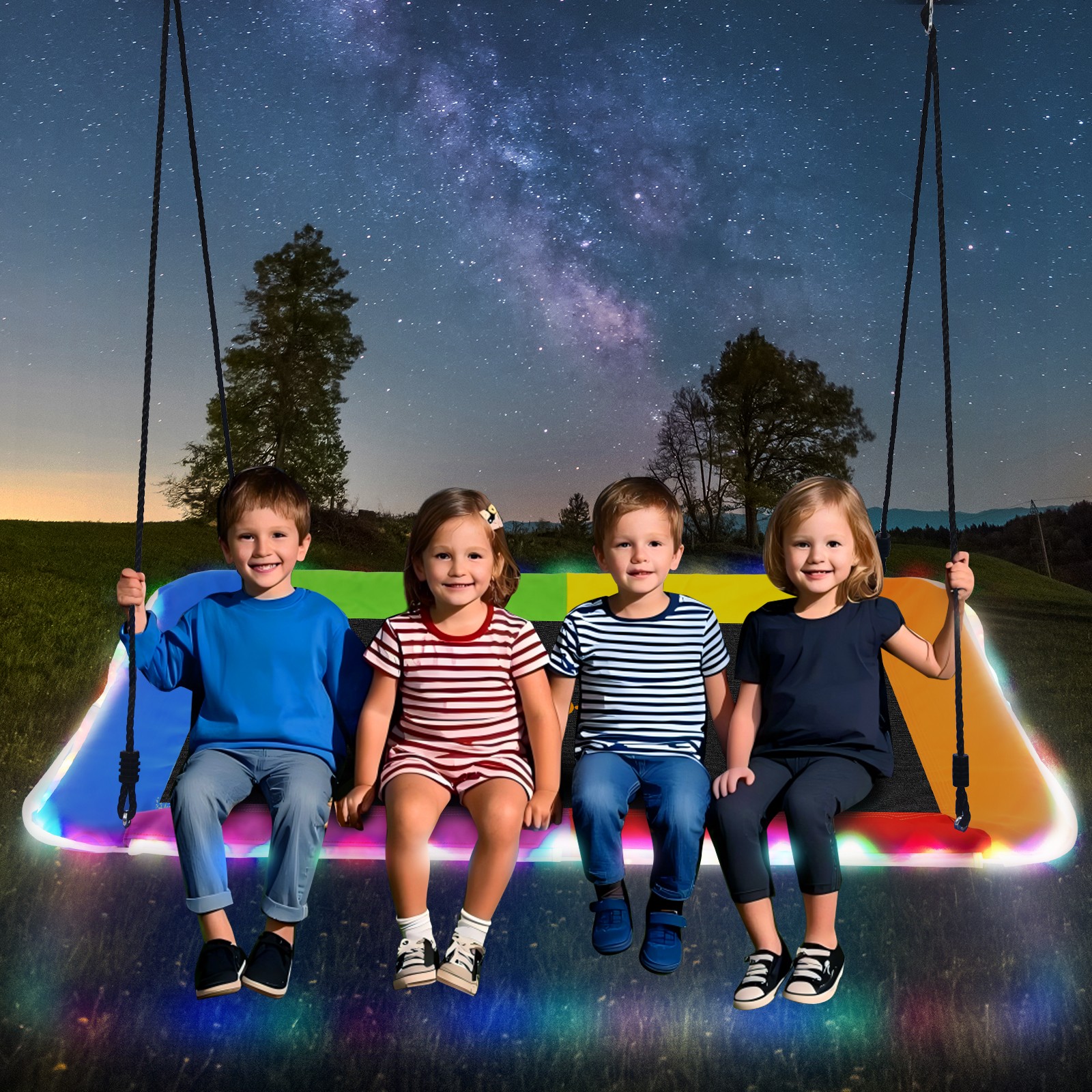 Hapfan Gaint 60" Platform Tree Swing with LED Light Outdoor Swing for Kids Adult