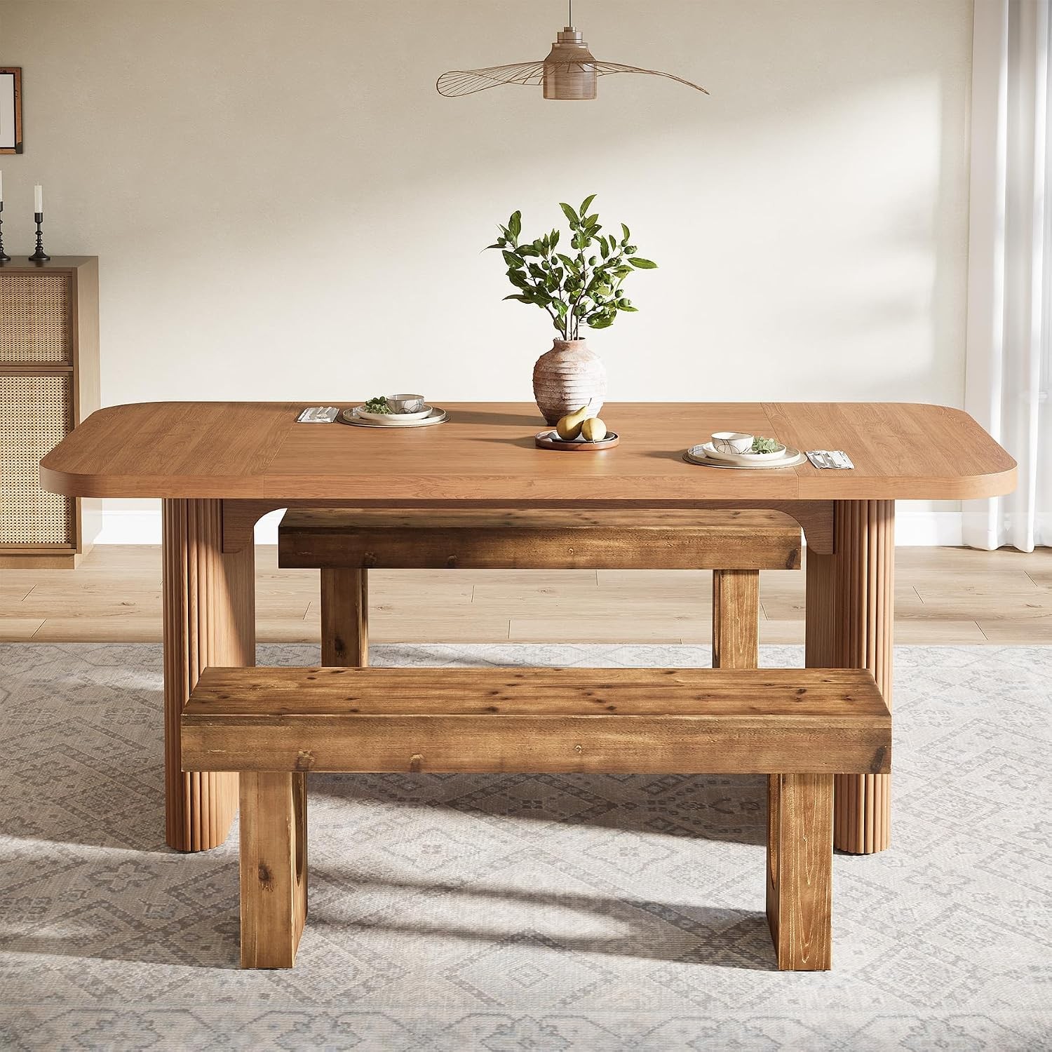 Solid Wood Bench 47" Rustic Farmhouse Dining Bench Indoor Narrow Kitchen Table