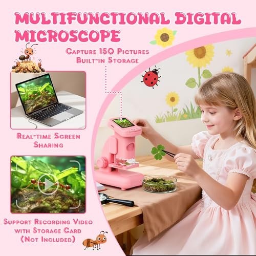 1200X Microscope for Kids, 2 in 1 Handheld & Desktop Digital Microscope with...