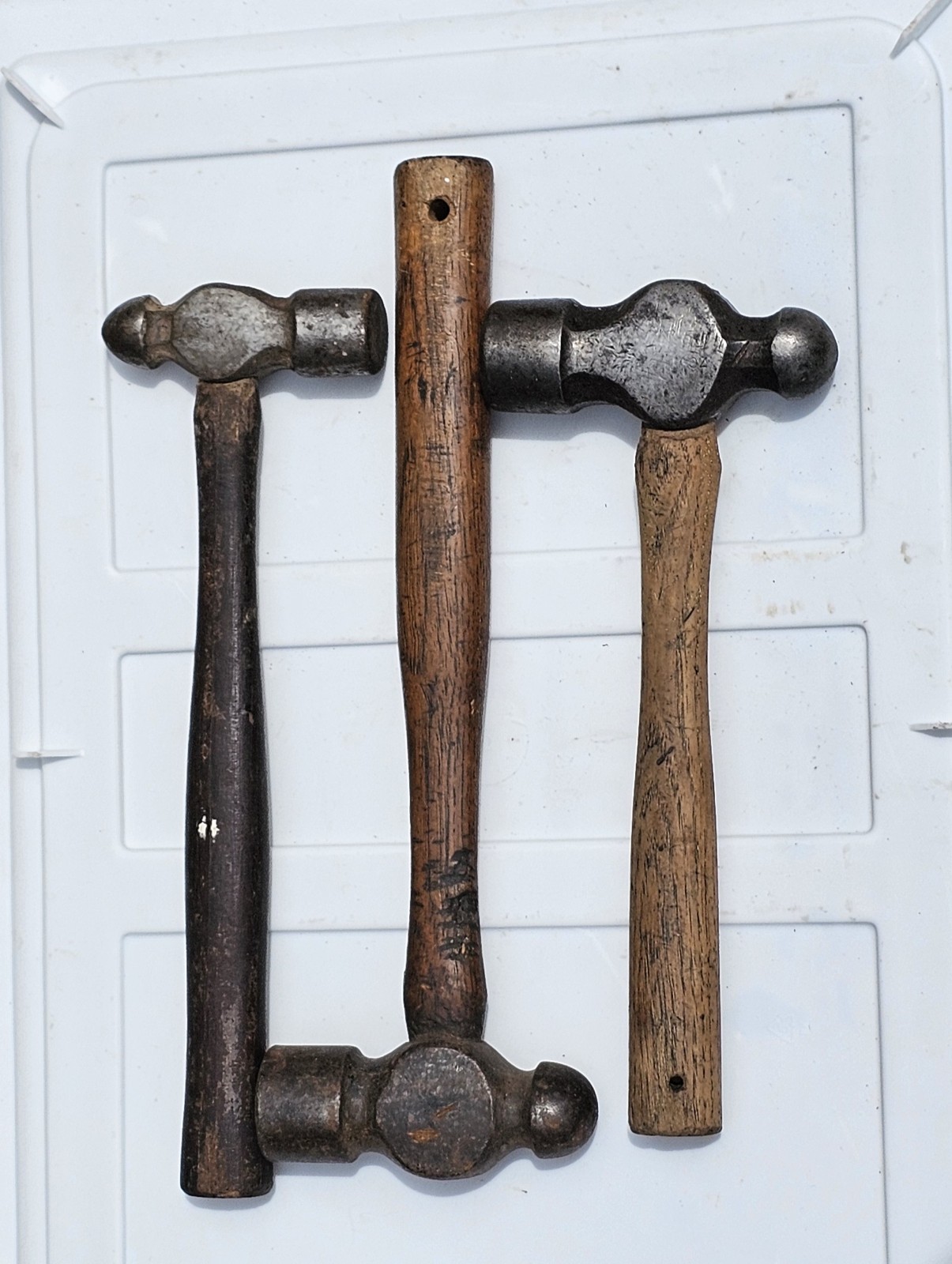 Vintage Ball Peen Hammer Lot 3 Piece Machinist Blacksmith Wood Handle Tools