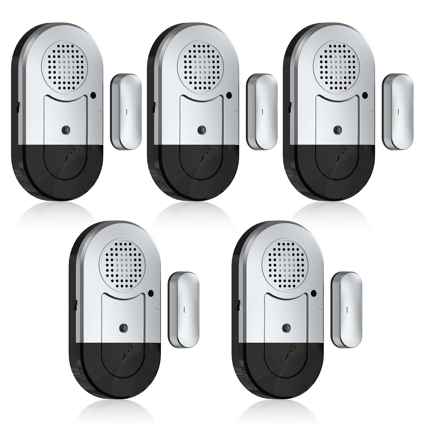 Sanjie Door Window Alarm Sensors, 5 Pack, 125dB, Volume Control silver