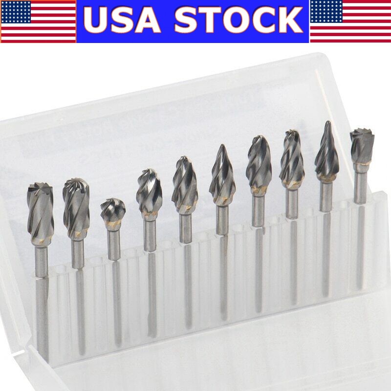 10PCS TCT Carbide Burr Rotary Drill Bits Tools Cutter Files Set  1/8" Shank