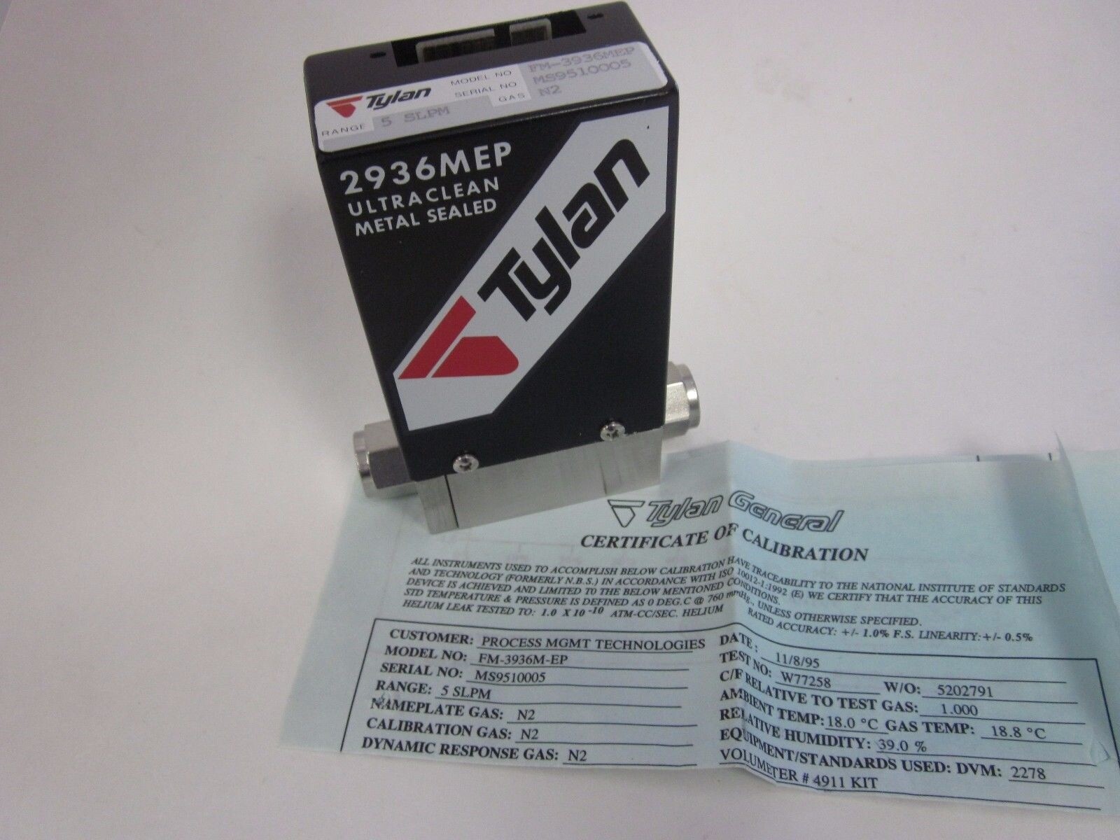 Tylan FM-3936MEP MFC, Range- 5SLPM, Gas- N2, 1/4" Male VCR In/Out