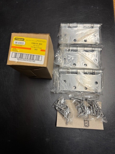 Stanley FBB179 NRP Hinges 4.5" x 4.5" US26D finish (box of 3)
