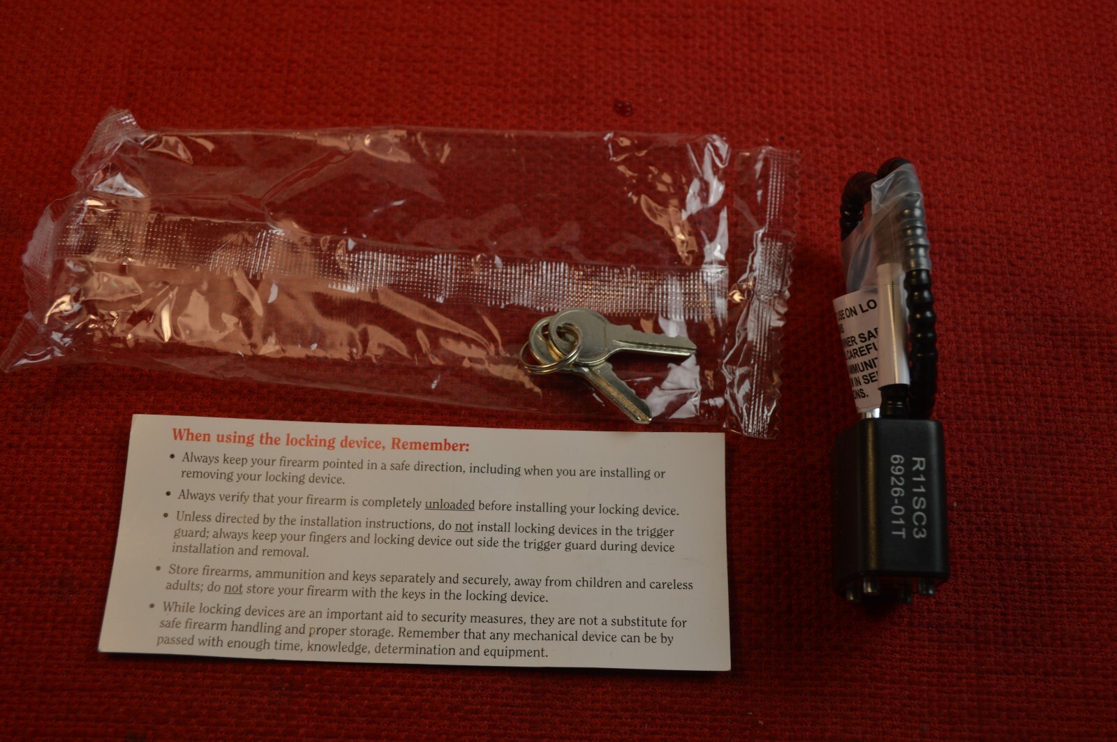 Ruger Black Cable Gun Lock With Instructions and 2 Keys NEW