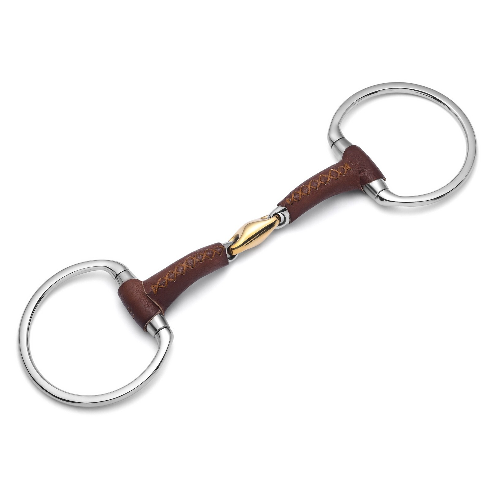 Leather Covered Eggbutt Lozenge Double Joint Snaffle Horse Bit Stainless Steel