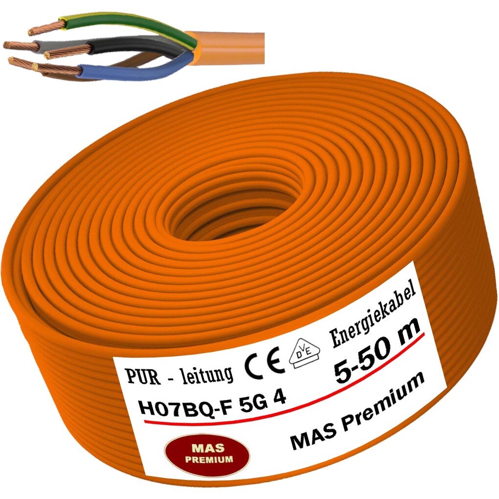 5-50 m PU cable H07BQ-F 5G4 OR device connection cable construction site cable
