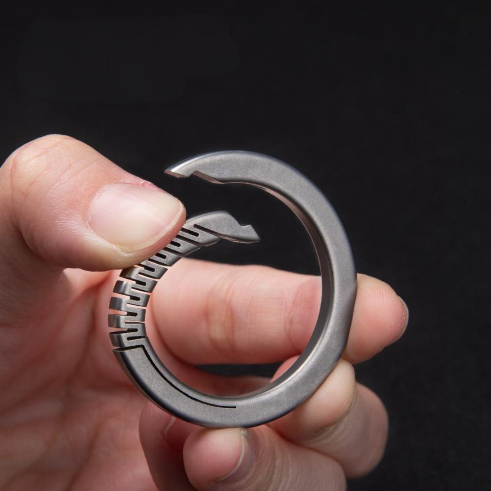 Titanium Alloy Spring Key Ring Clip with Leather Strap Portable Removable