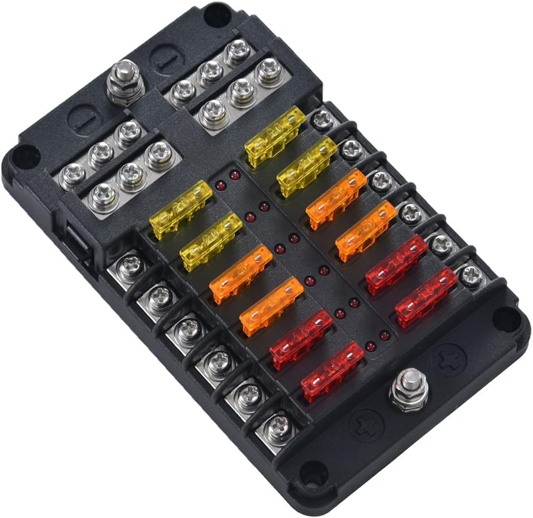 12 Volt Fuse Block, Marine Boat Fuse Block Waterproof 12 Way Automotive Fuse Box