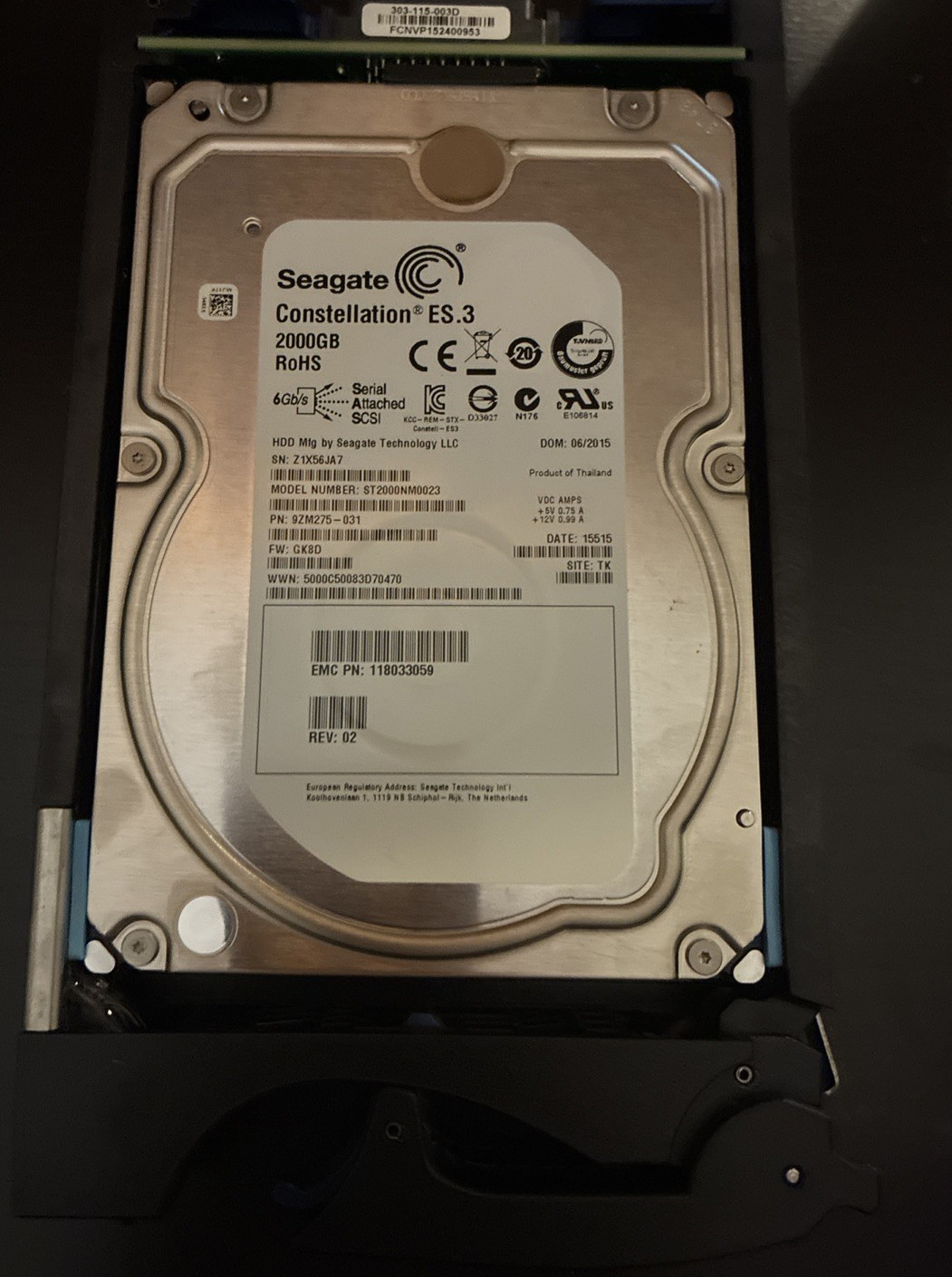 EMC VNX 005049449 2TB 7.2K 6Gbps SAS HDD Hard Drive V4-VS07-020