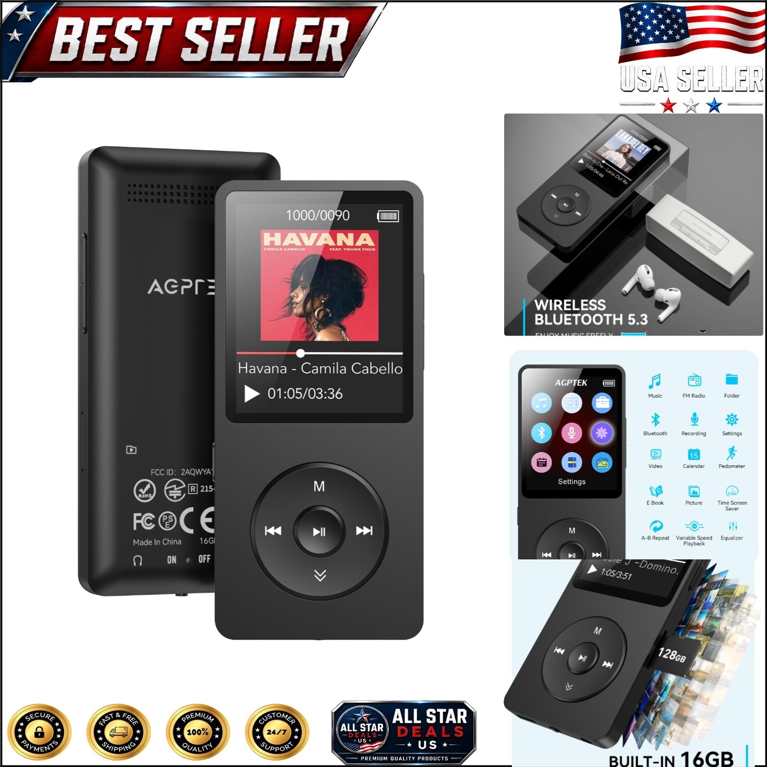 Portable A02 MP3 Player - 1.8in Screen, 32GB Storage, FM Radio & Voice Recorder