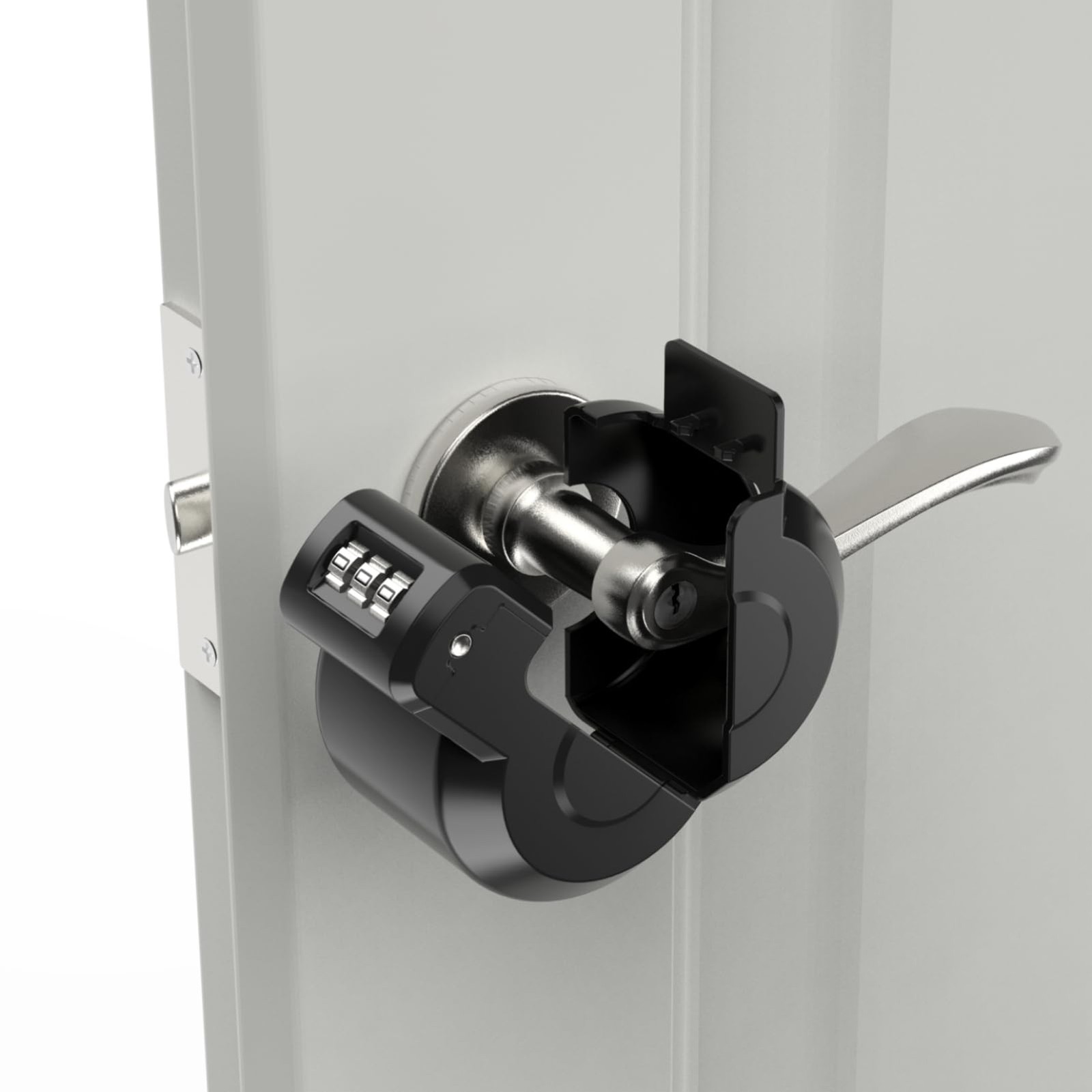 Keyed Door Handle Lockout Device Cover with Code to Disable Access Black