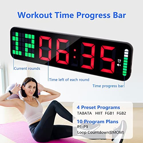 Gym Timer - Large Digital Gym Clock Wall with Interval Time Progress Black+red