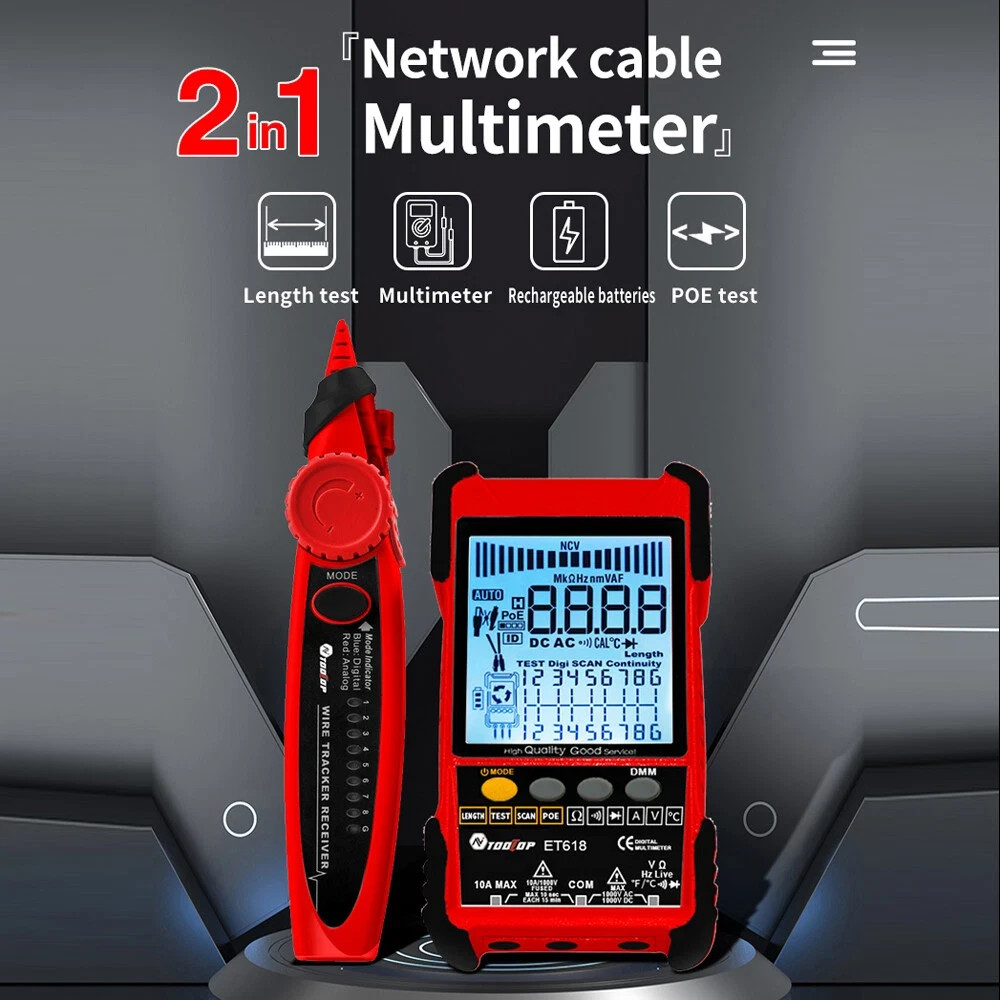 ET618 Handheld LCD Portable Circuit Wire Tracer Cable Tester Finder & Multimeter