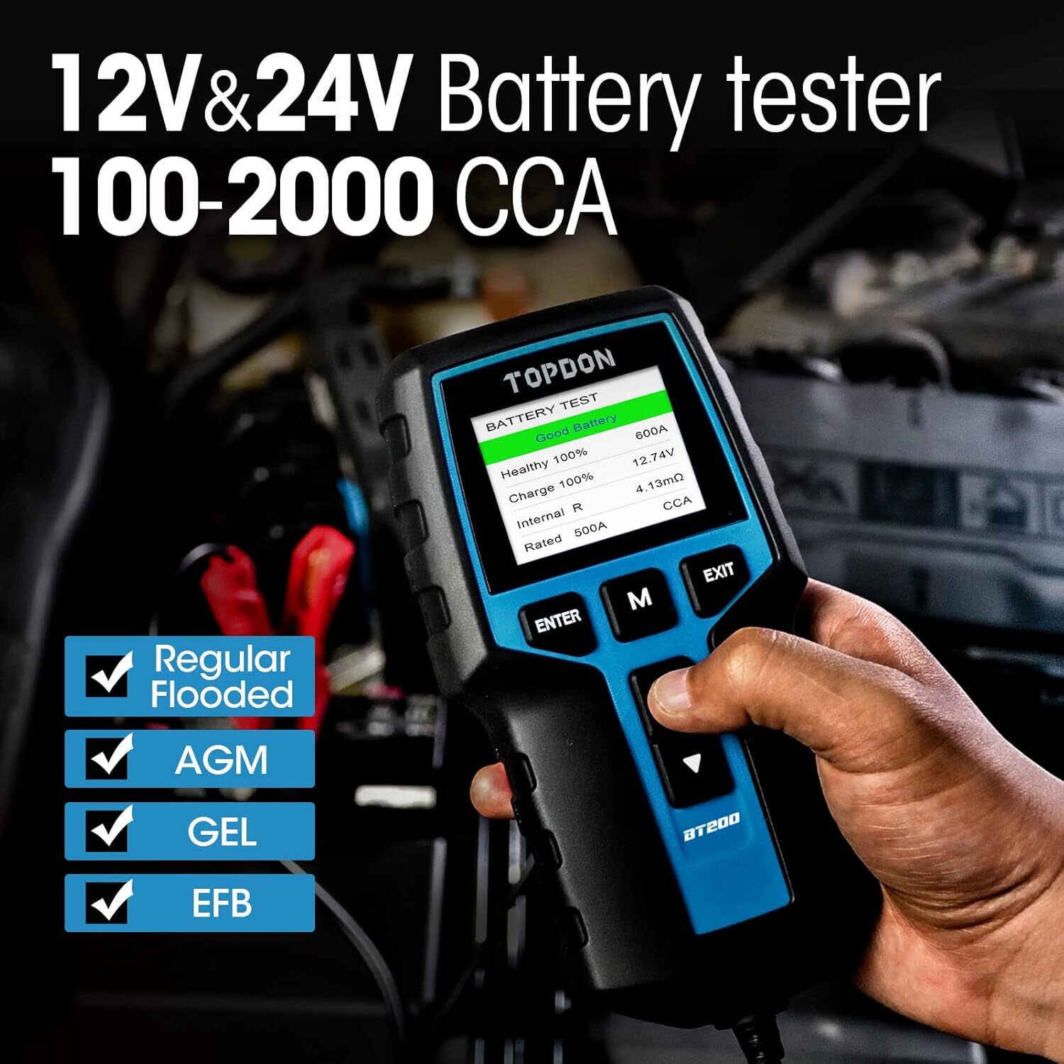 TOPDON BT200 12v Car Battery Tester Charging System Analyzer 2000CCA