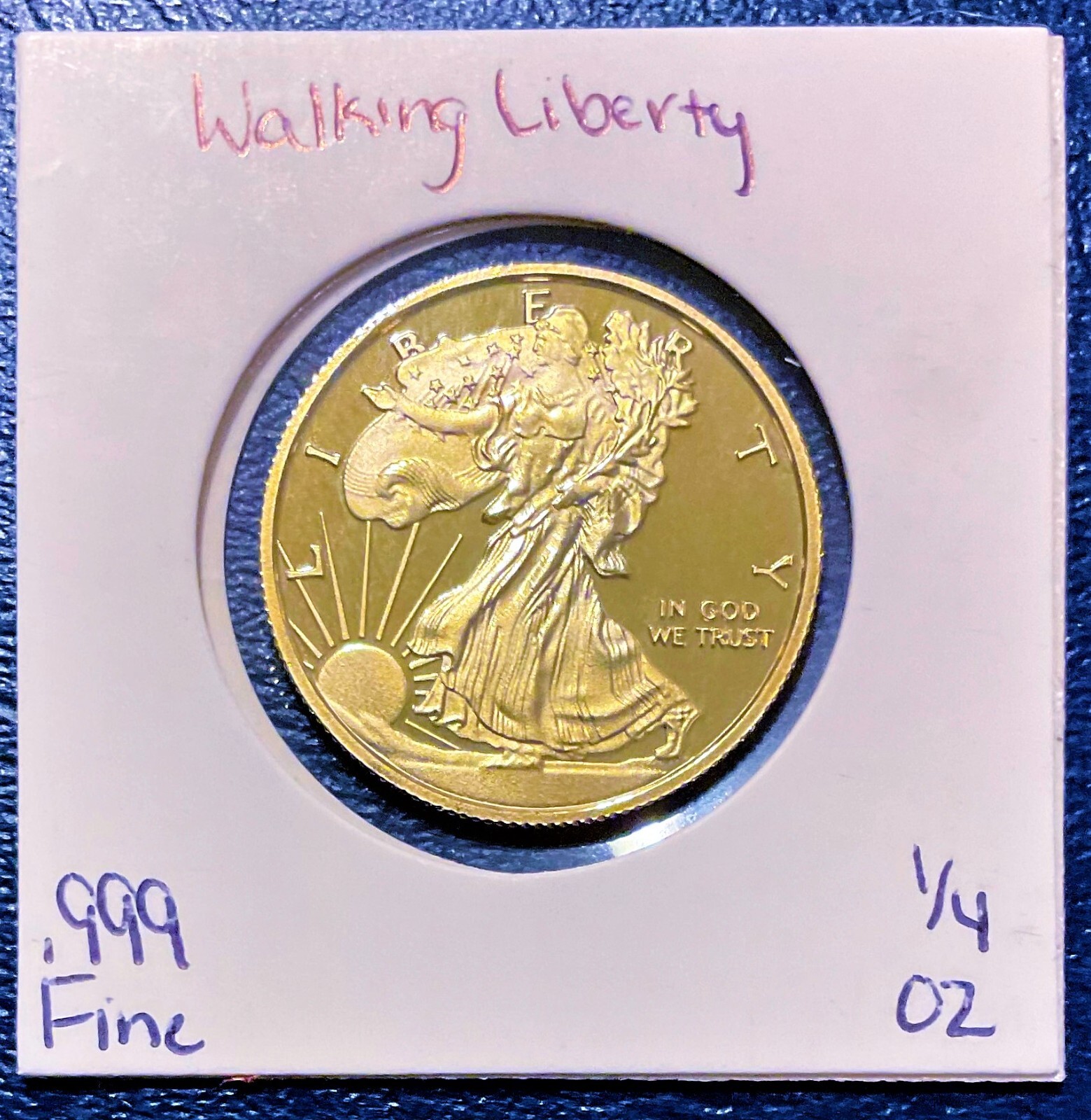 Superb 1/4 ounce .999 fine GOLD Clad Walking Liberty Commemorative Coin #B412