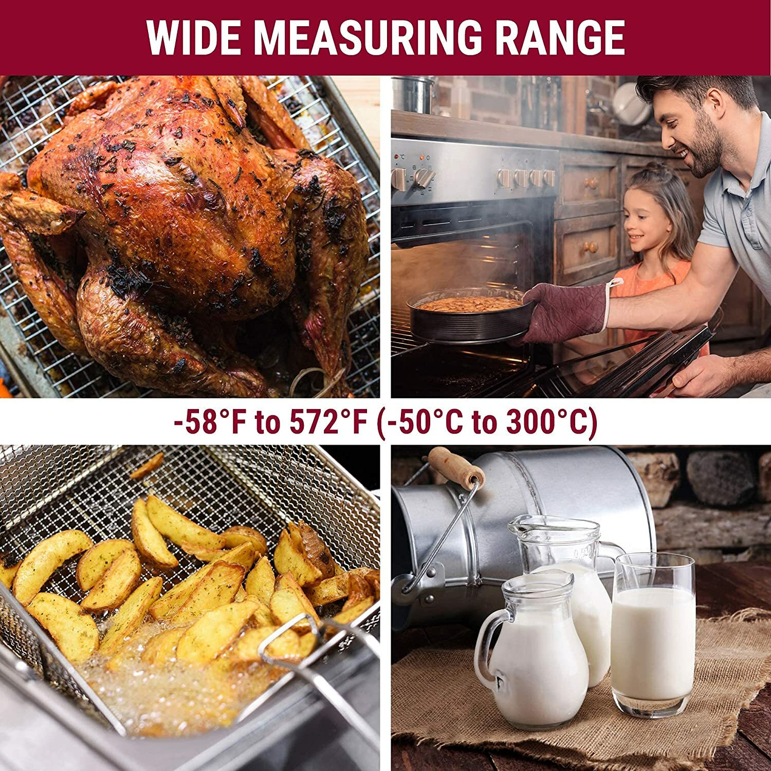 ThermoPro TP03B Digital Instant Read Meat Thermometer Backlight & Magnet BBQ Red