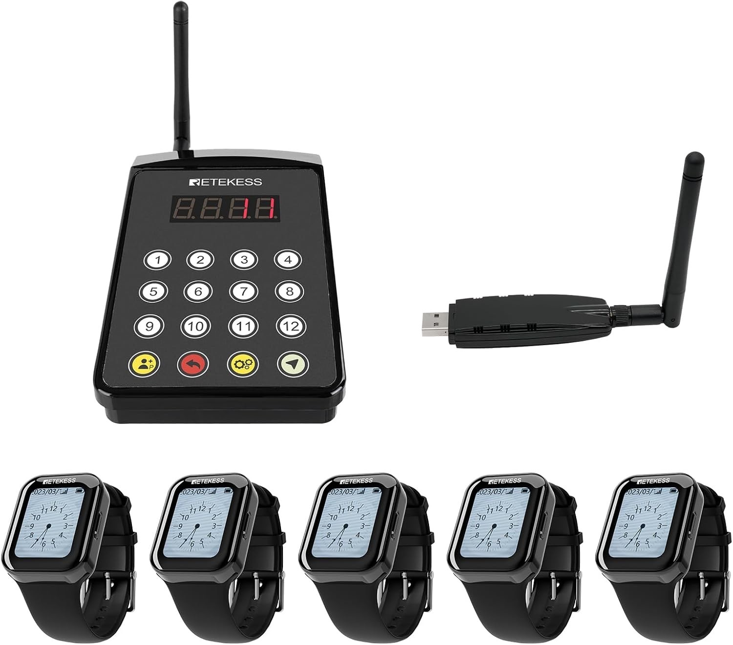 Retekess TD113 Pager System Restaurant Pagers for Servers 262ft Range 5 Watches