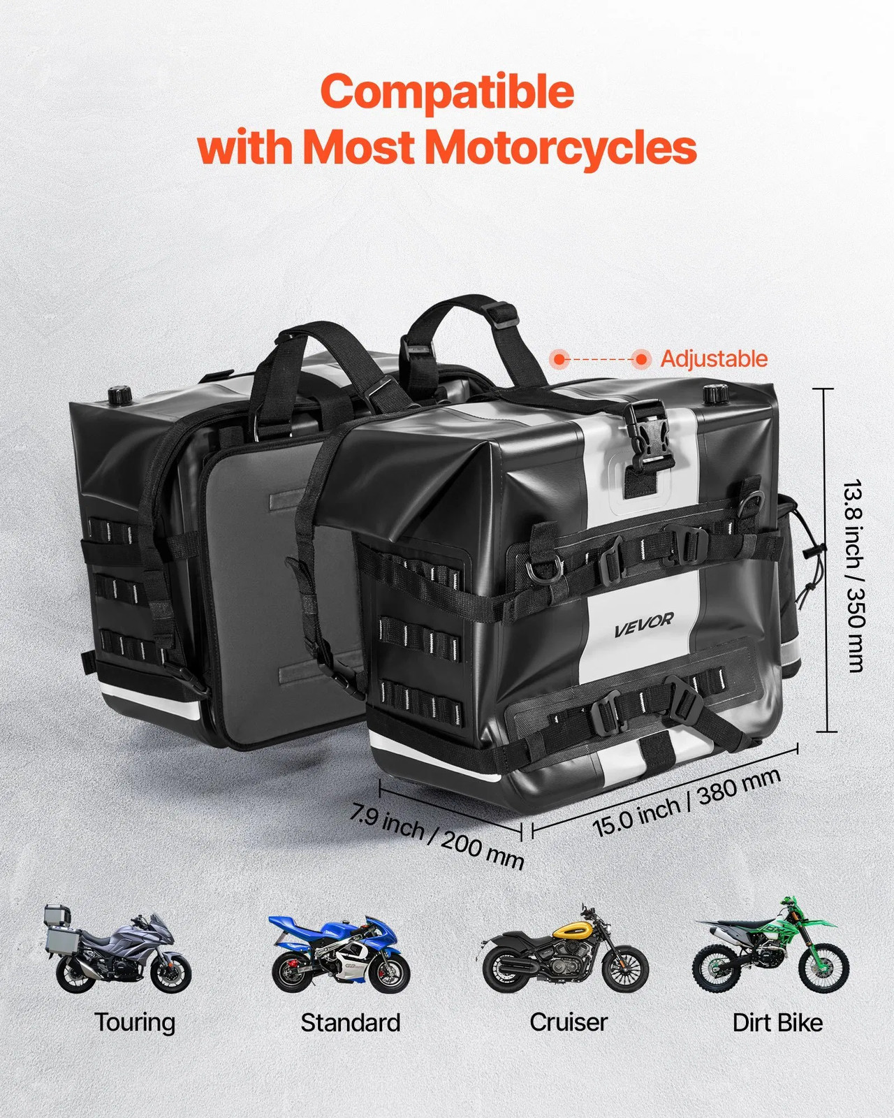 Motorcycle Saddlebag, 56 L (28 L x 2) Large Capacity Side Saddle Bag Compatible