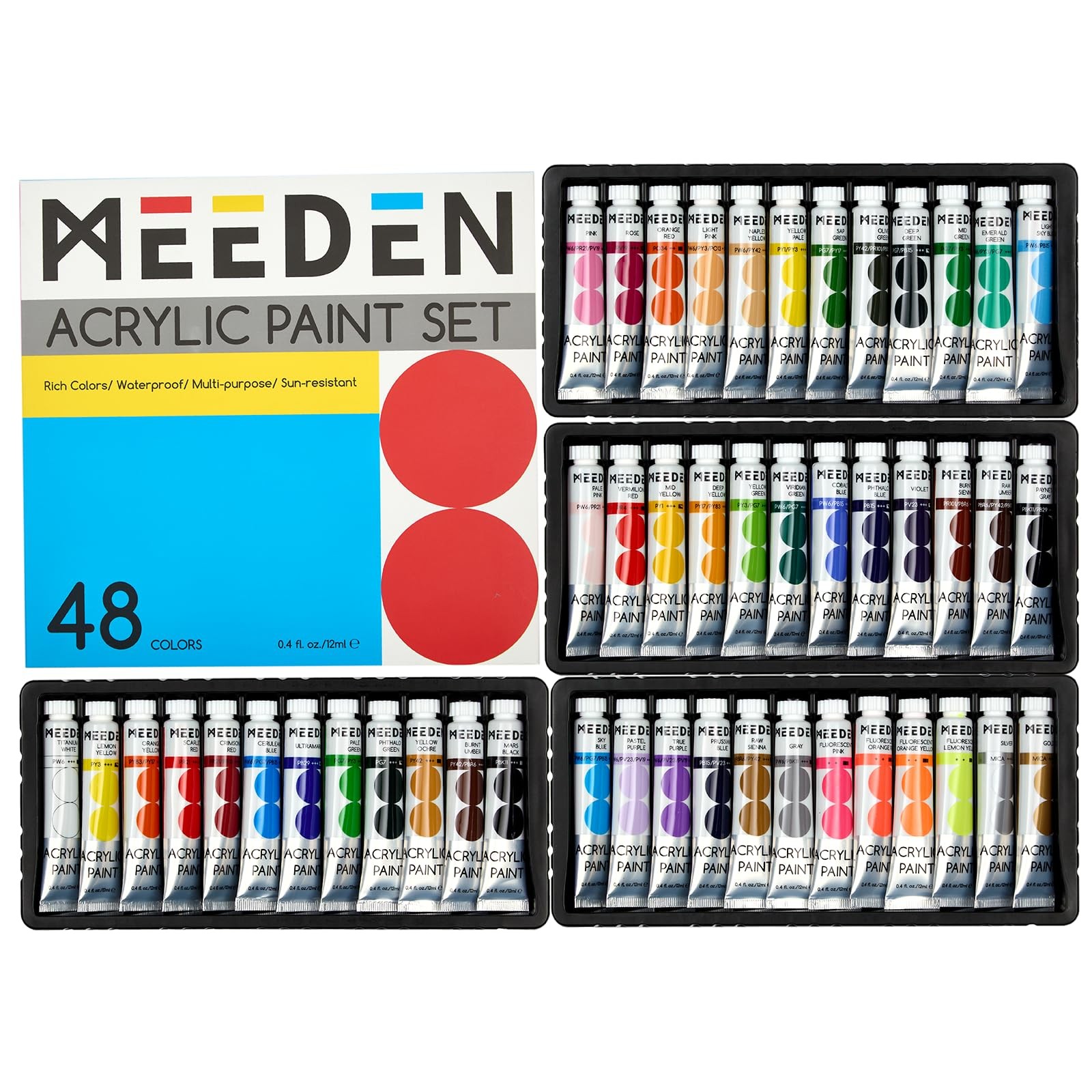MEEDEN Beginners Acrylic Paint Set: 48 Colors 20 Fl Oz (Pack of 1), 48