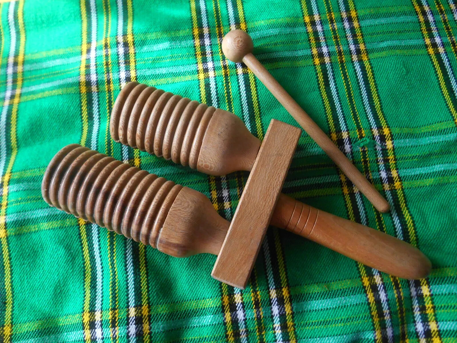 Percussion Instrument Agogo, Wooden Double Bell Tapered Handle