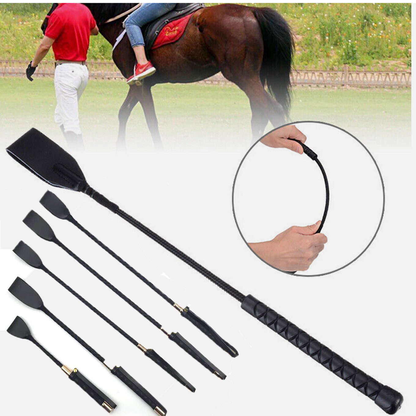 Faux Leather Riding Horse Crop Whip Flogger Spanking Paddle Sword Restraints SM
