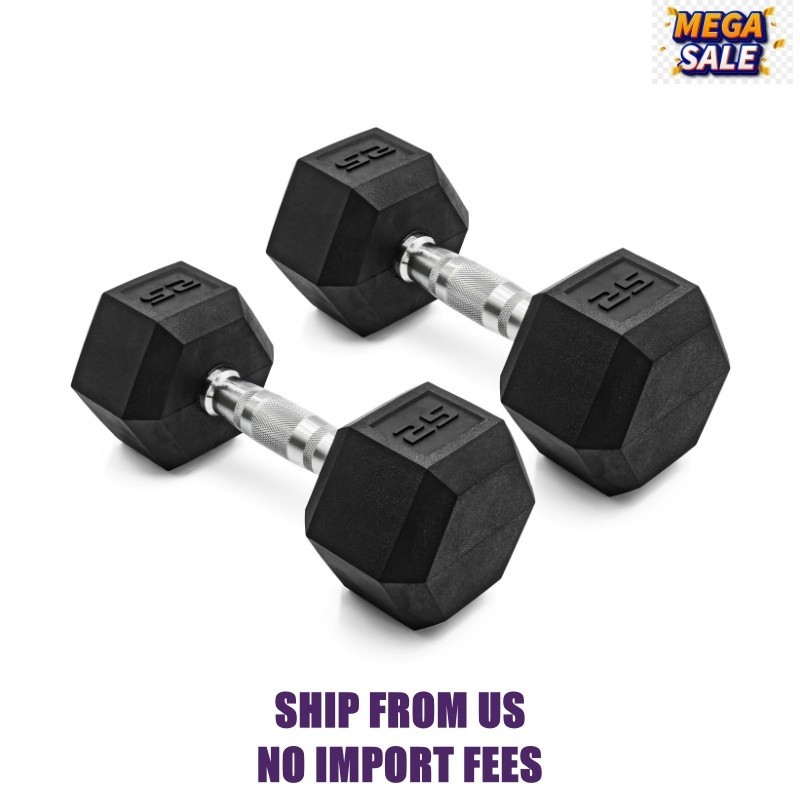 CAP Barbell, 25lb Coated Rubber Hex Dumbbell, Pair (No-Roll Design, Ergonomic St
