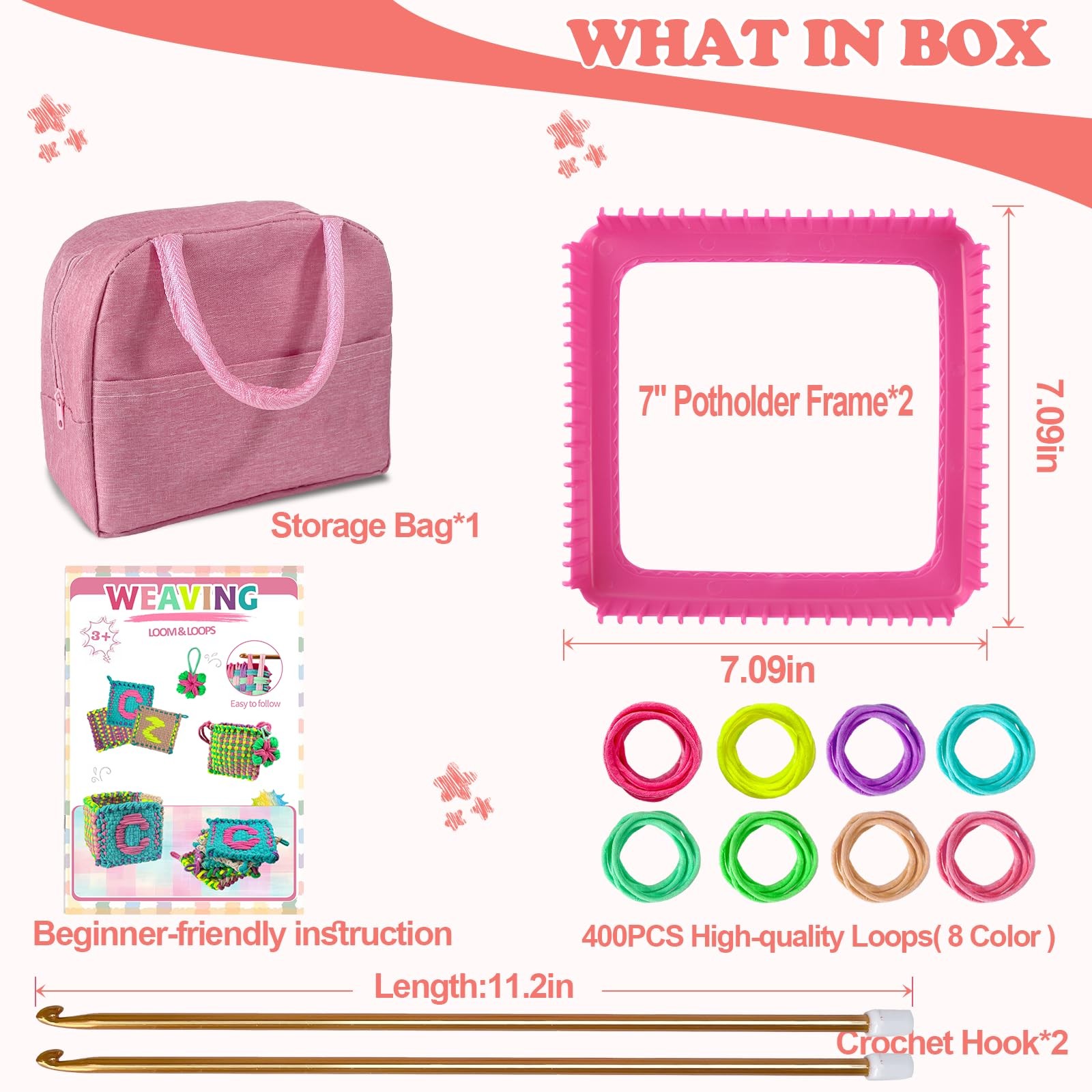 Weaving Loom Kit-Includes 2 Pcs 7 Potholder Frame,400 Pcs Weaving Loom Loops,...