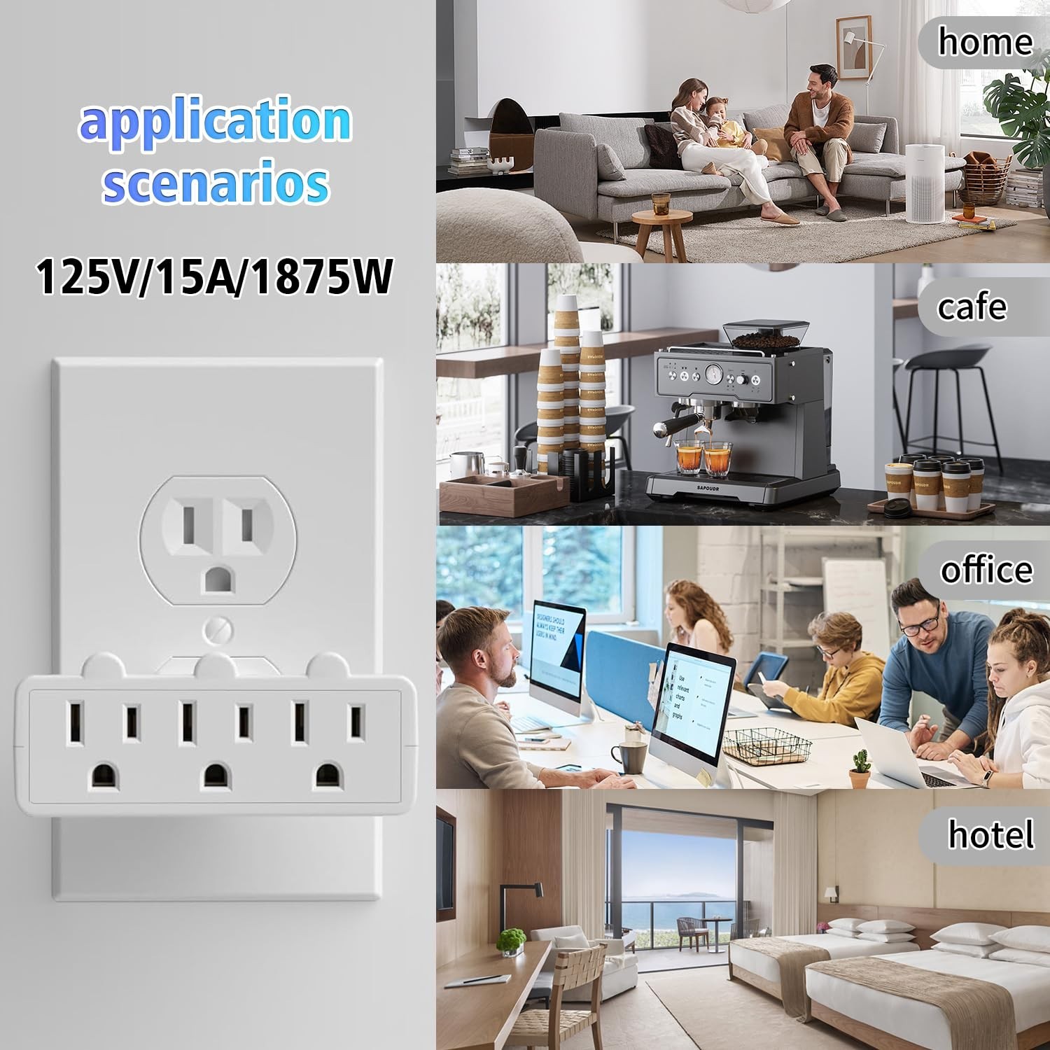 3 Plug Wall Adapter, 2-Pack 3 Outlet Adapter Grounded 180 Degree Swivel Wall ...